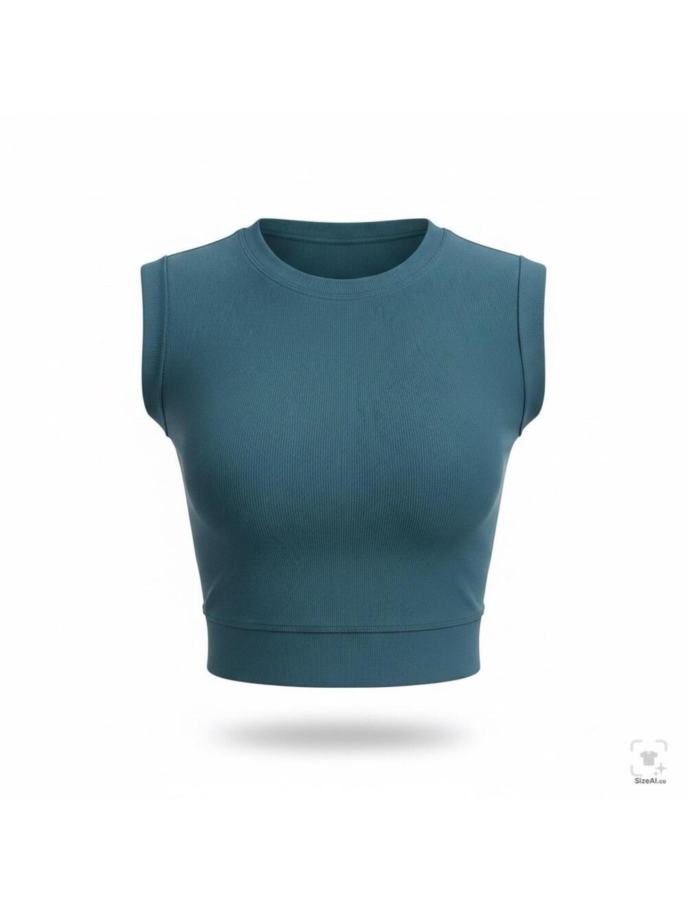 Halara Sleeveless Cropped Shirt Ribbed Teal Green M